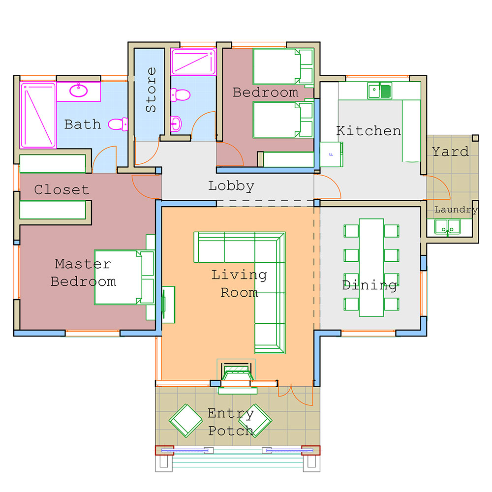 Tevvo Build 2 bedroom Plan Two Bedroom BP-003